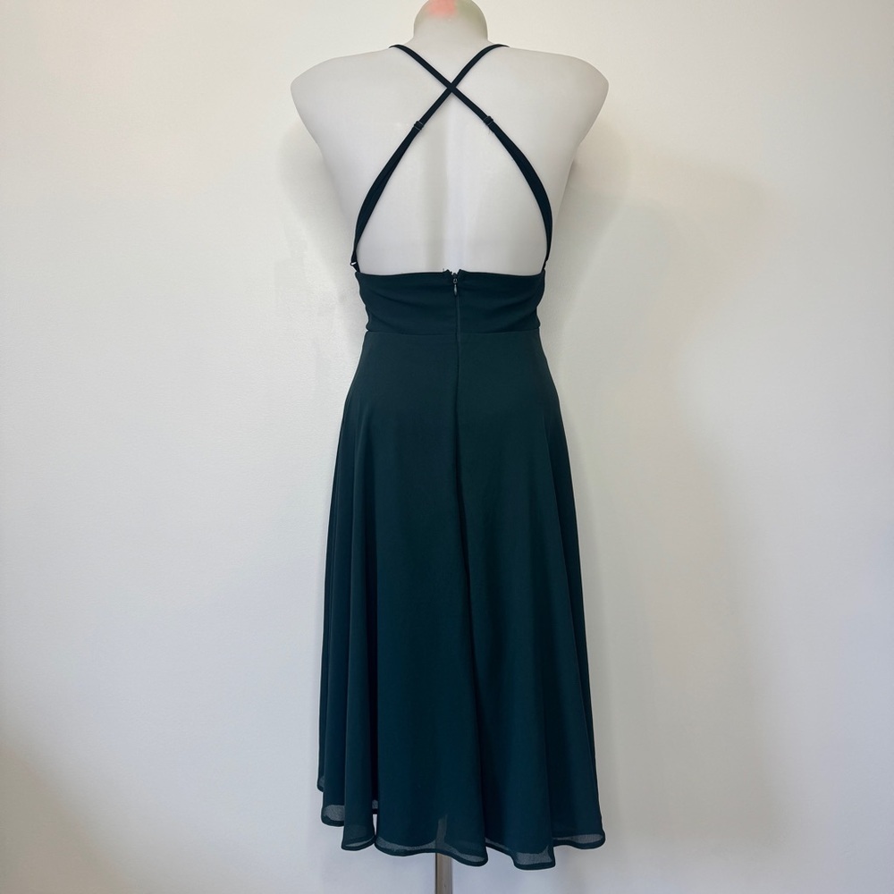 Lulus Letter of Love Mini Dress Emerald Green Backless Skater Slit Chiffon Sz XS - Picture 3 of 16